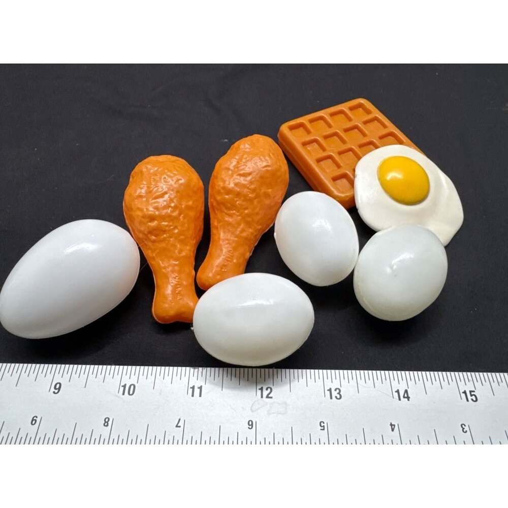 Plastic Play Food Set - Chicken Drumsticks Fried Egg Waffle & Eggs
